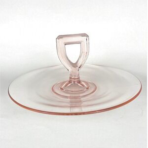 Vintage Pink Depression Glass Tea Cake Stand with Handle Elegant Serving Plate